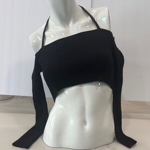 Zara Black Halter Crop Sweater Top